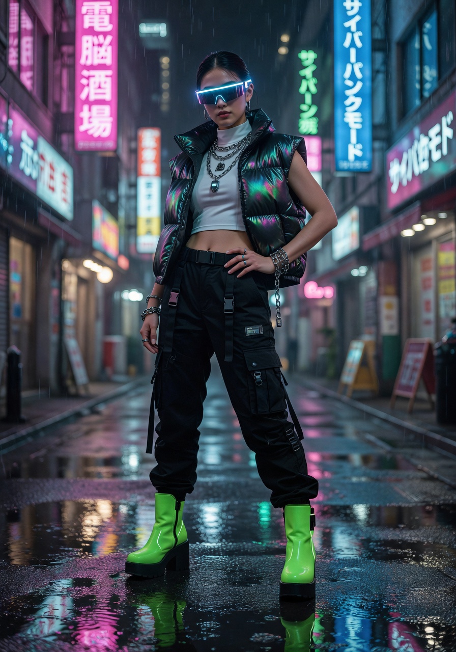 Cyberpunk streetwear with neon lights