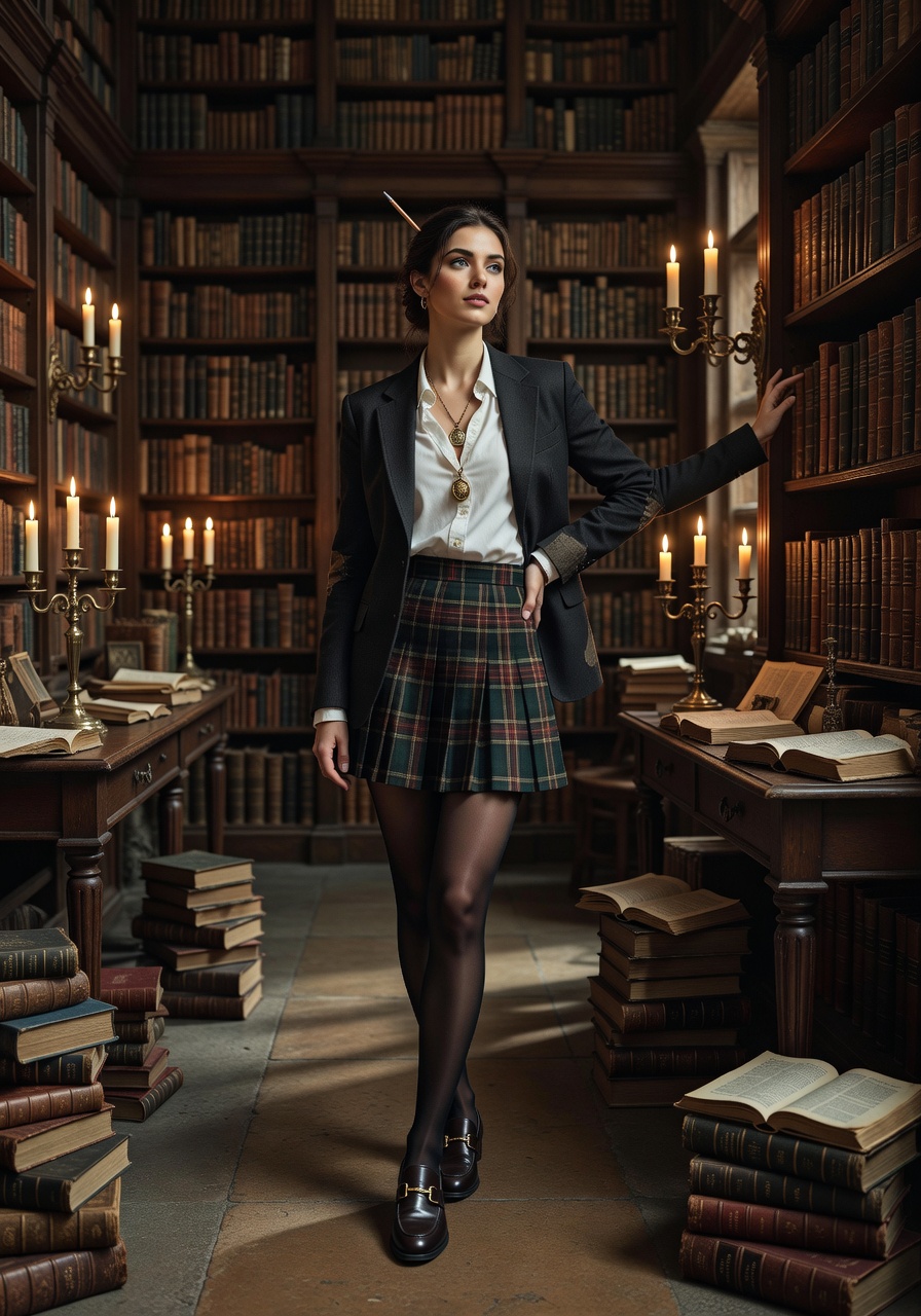 Dark academia aesthetic in library