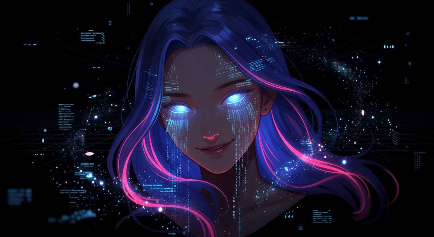 Anime Jill luminous data eyes mysterious smile
