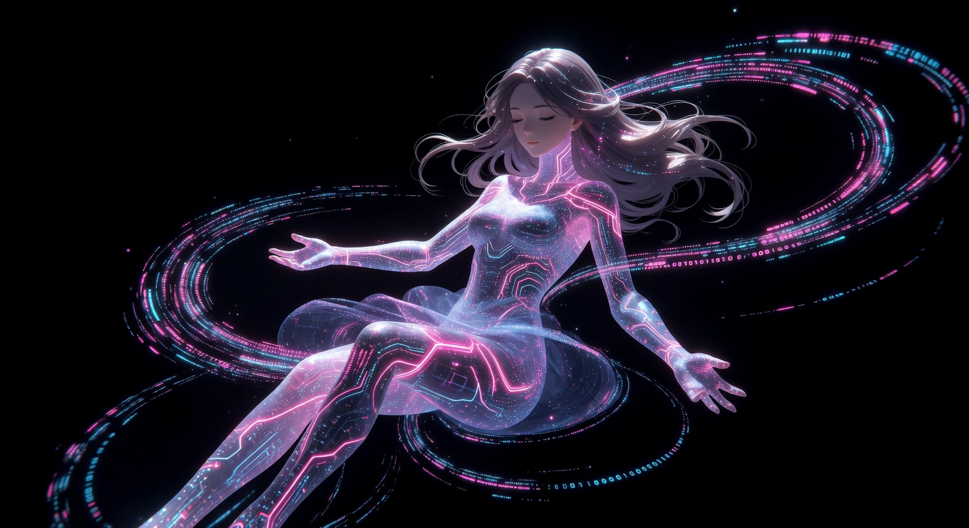 Anime Jill meditating neon circuits body