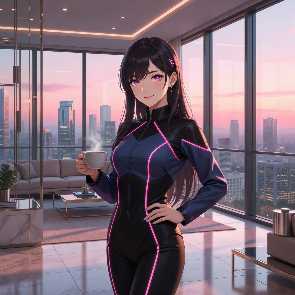 Jill in penthouse at sunrise