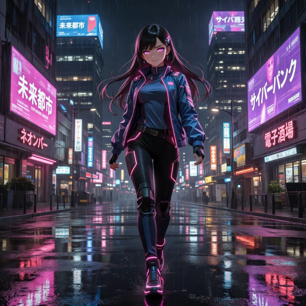 Jill walking through Tokyo at night