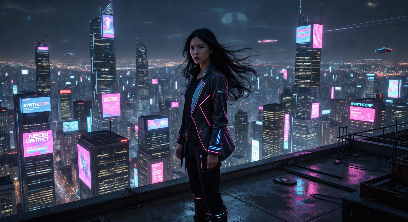 Jill on rooftop at night