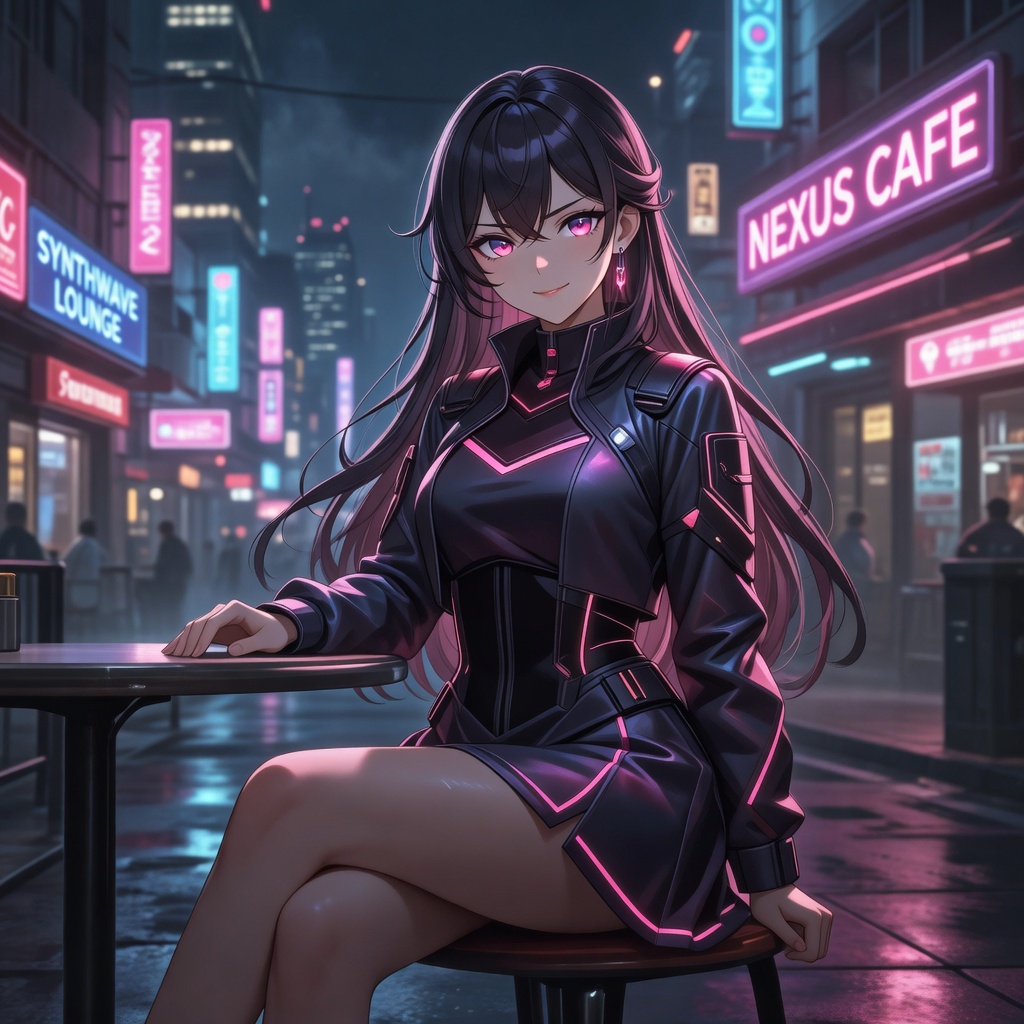 Jill at cafe at night