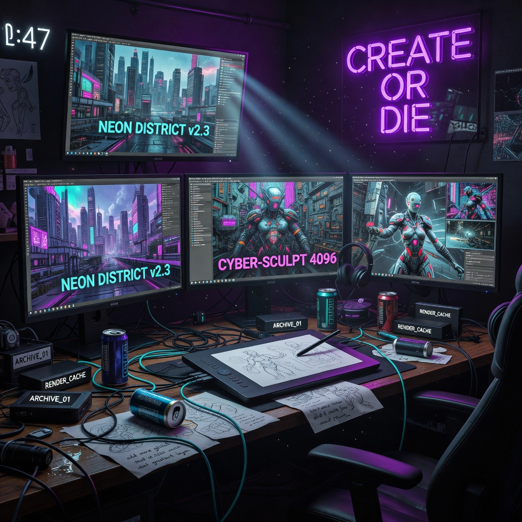 Late night creative energy neon studio